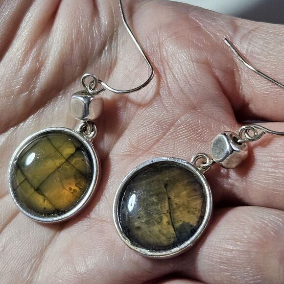 **Last Chance!! Final Sale** Silver Tone Eclectic Round Brown Earrings - Picture 2 of 10